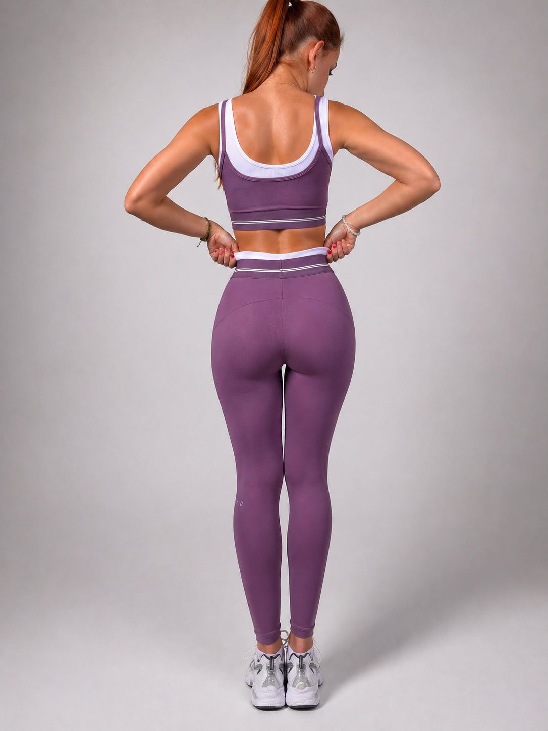 Alo Yoga сет – лилав спортен комплект клин + топ, висок клас, shaping ефект