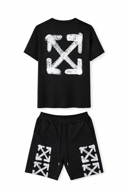 Мьжки екип Off-white тениска и кьси шорти