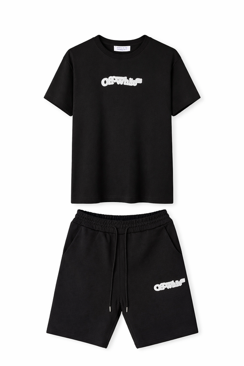 Мьжки екип Off-white тениска и кьси шорти